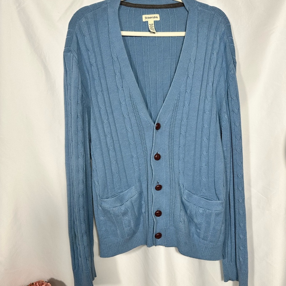 St. John's Bay Men's Light Blue Cable Knit Cardigan Eclectic Grampacore Preppy